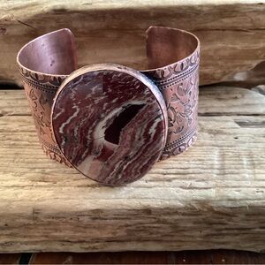 Artisan Copper Bracelet with Rhodonite